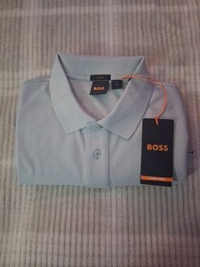BOSS Silver Slim Fit Men’s Polo with Branded Tag